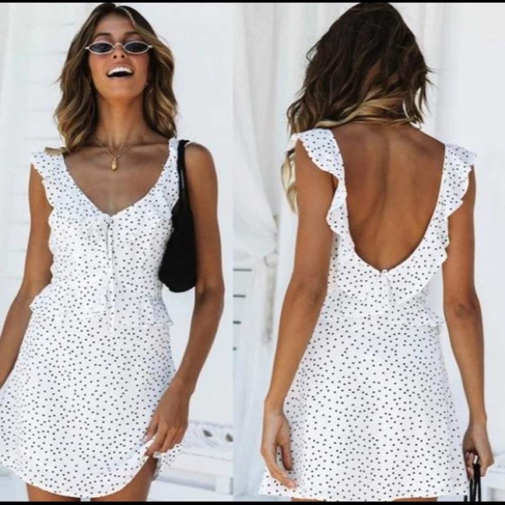 ASOS White Sleeveless V Neck Polka Dot Mini Dress